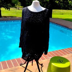 Black versatile top, cover up, swim attire, blouse, see through, long sleeve XL